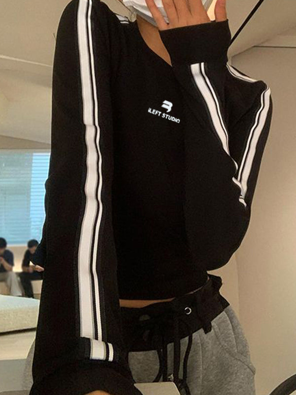 Contrast Color 2000s Print Long Sleeve Tee