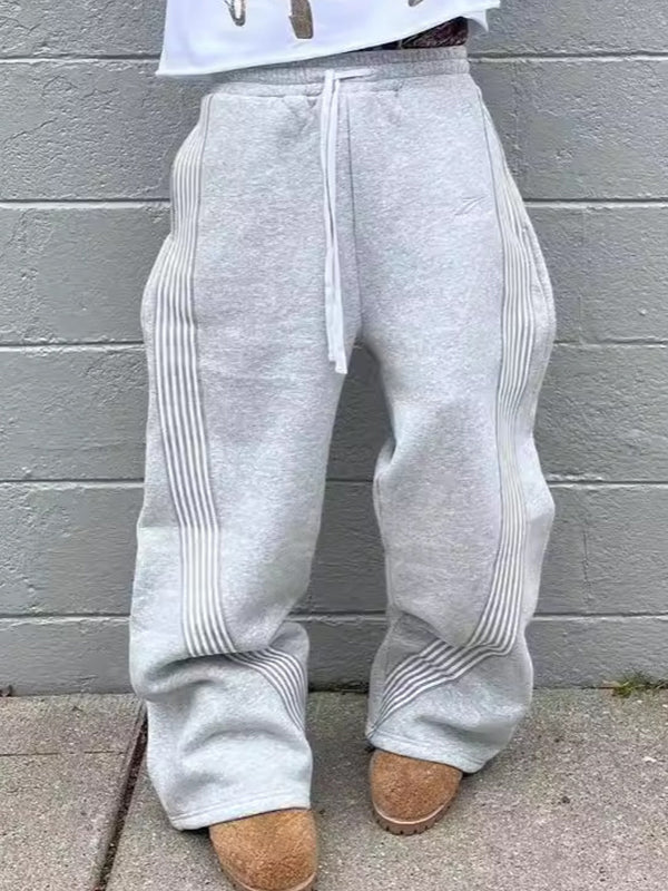 Solid Color Vintage Print Sweatpants