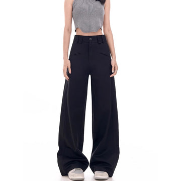 Black Wide Leg High Waist Pants for Women - Matilde