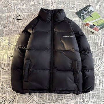 Black Puffer Jacket with Zipper Pockets for Men - Marina
