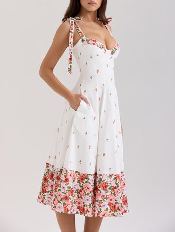 Summer Printed Lace up Waist Tight Design Cami Dress