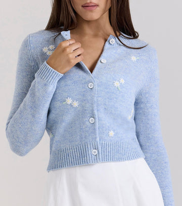 Bow Jacquard Embroidery Knitted Cardigan Coat Sweater Top