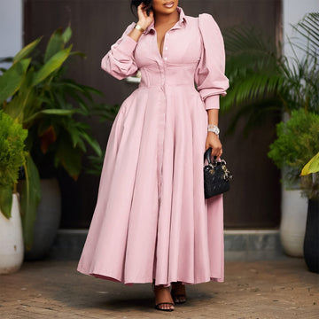 Button Down Maxi Dress with Long Sleeves for Women - Olga