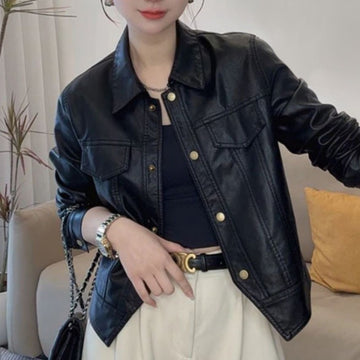 Faux Leather Jacket with Button Closure for Women - Iolanda