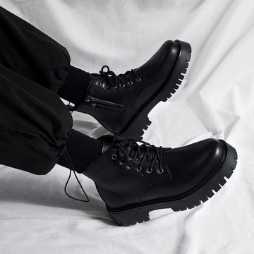 Black Leather Lace Up Ankle Boots for Men - Melina
