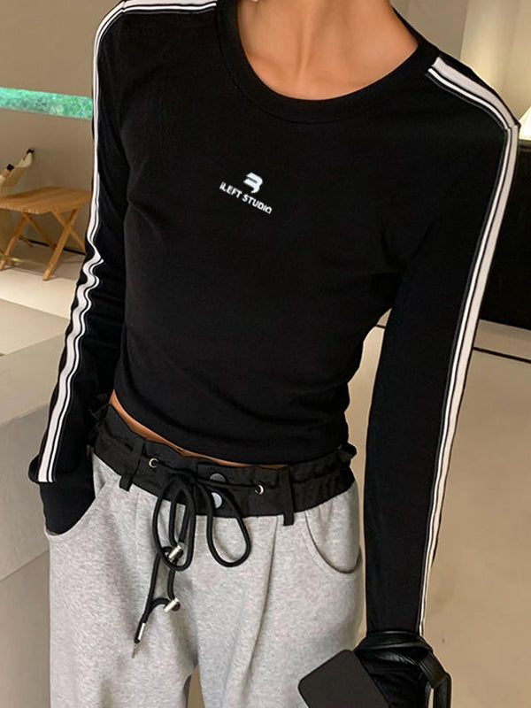 Contrast Color 2000s Print Long Sleeve Tee