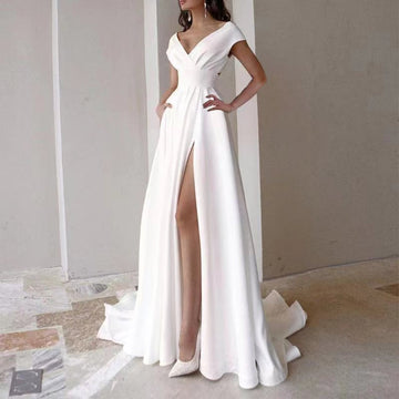 Maxi Dress with V Neck and Side Slit for Women - Paola