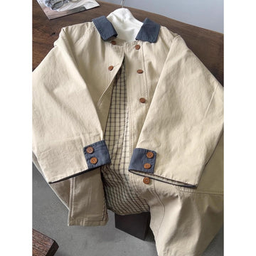 Beige Button Up Contrast Collar Trench Coat for Women - Luce