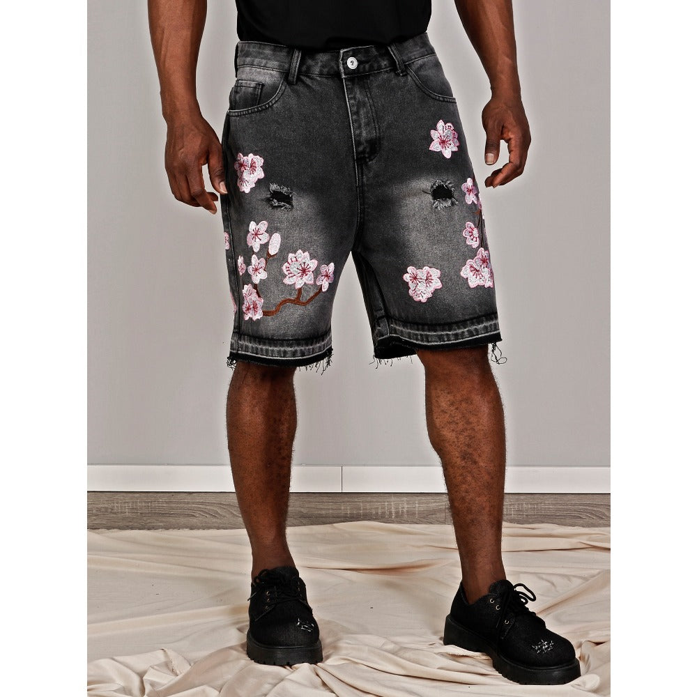 Denim Shorts with Floral Print for Men - Lucrezia