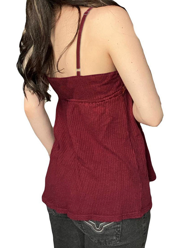 Red Vintage V-Neck A-Hem Button-Down Cami Top