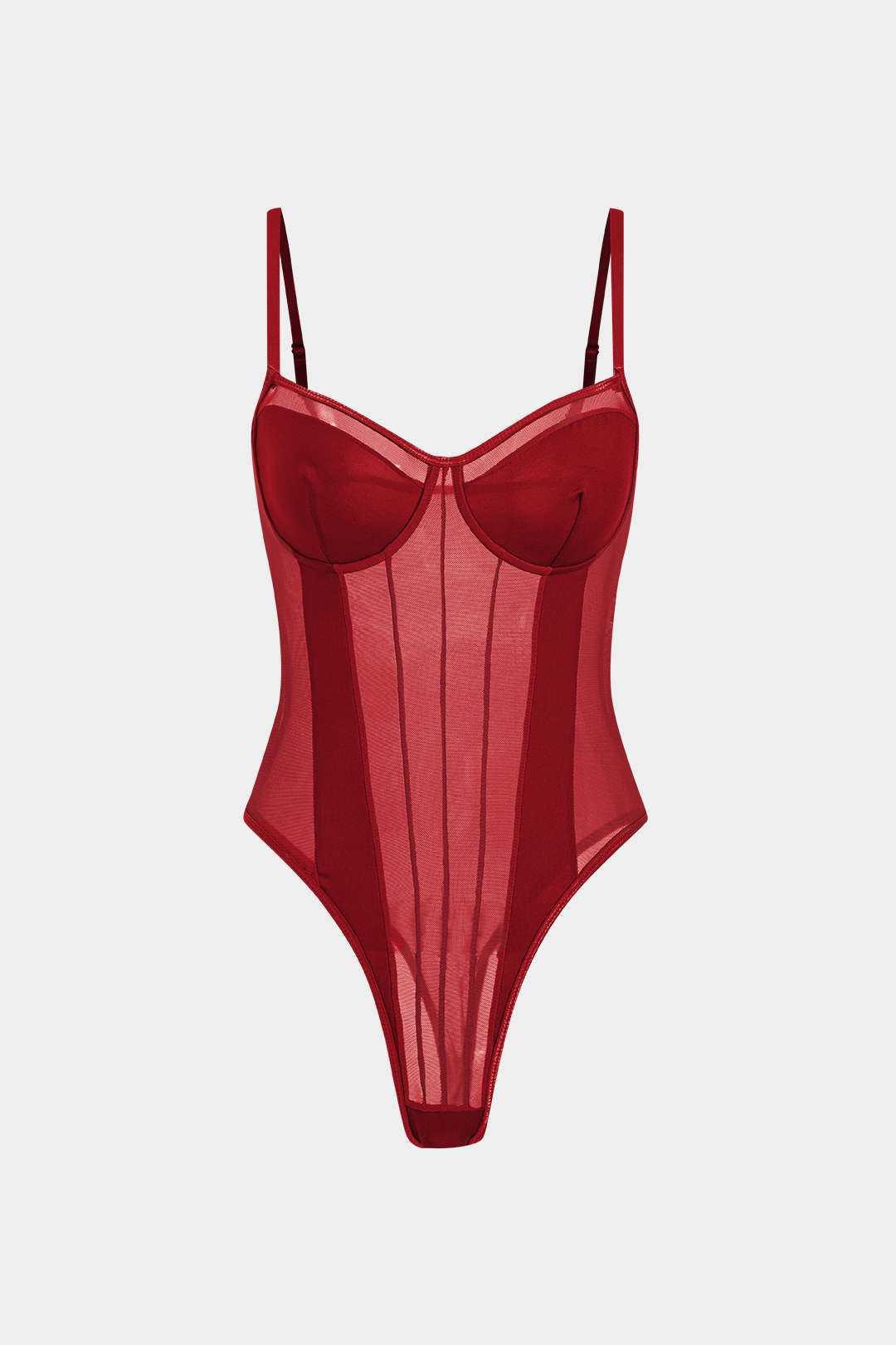 Solid Color Y2k Mesh Backless Sheer Patchwork Corset Slip Bodysuit