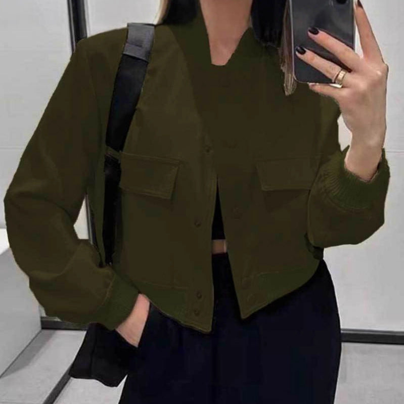 Cropped Bomber Jacket with Button Front for Women - Emanuela