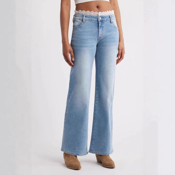 Lace Washed Natural Waist Elastic Slim Fit Slimming Fengqi Jeans