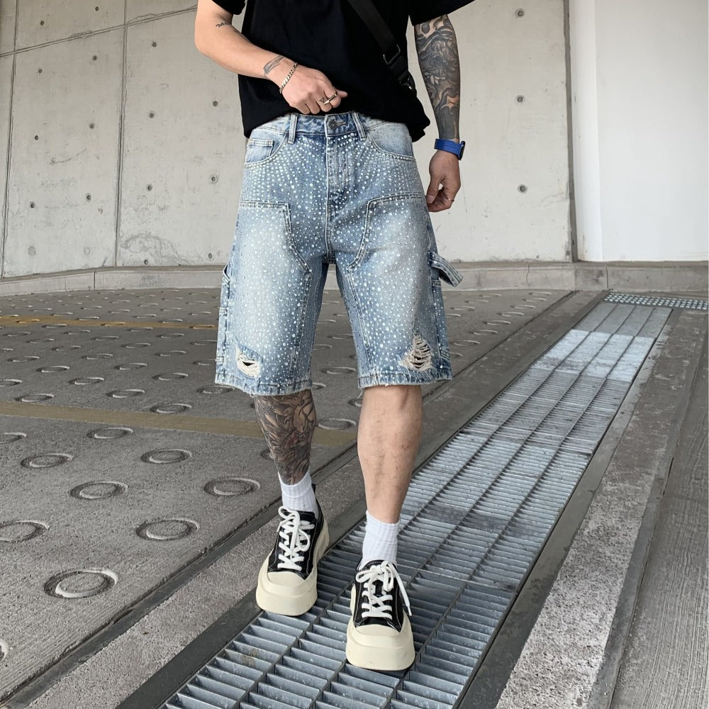 Denim Shorts with Rhinestone Print for Men - Marta