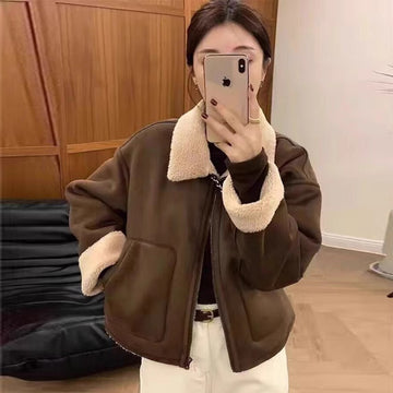 Faux Shearling Jacket with Zip Closure for Women - Erika