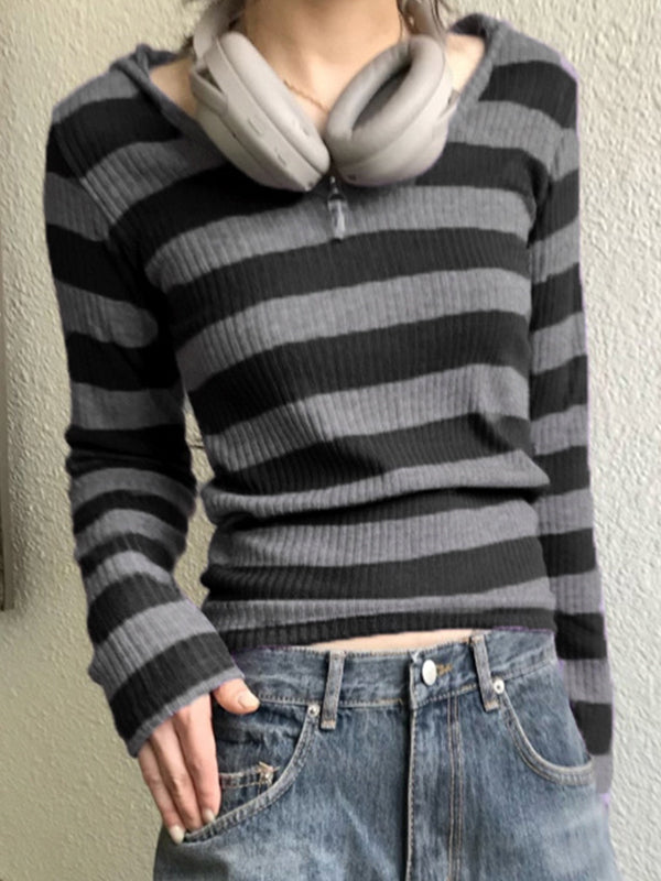 Black Vintage Slim Fit Versatile V-Neck Long Sleeve