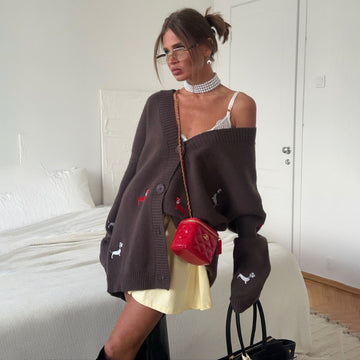 Oversized Knit Cardigan with Embroidery for Women - Angelica
