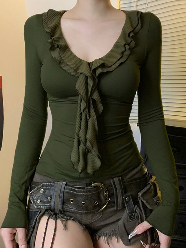 Green Vintage Mesh Long Sleeve Tee