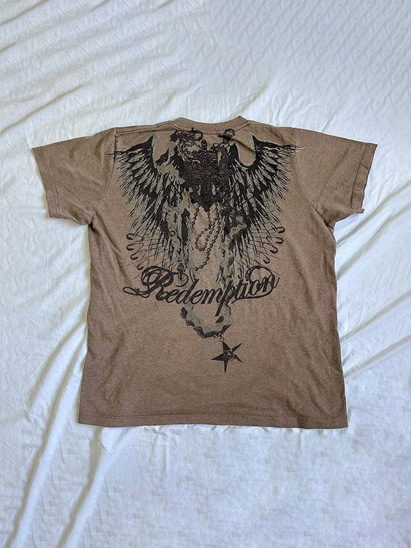 Brown Vintage Oversized Print Short Sleeve Tee