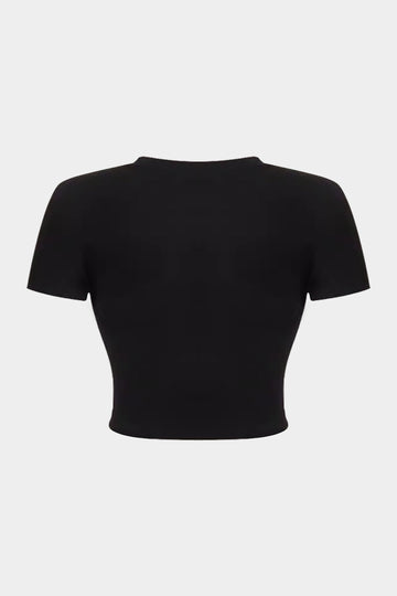 Black Vintage Printed Denim Short Sleeve T-Shirt