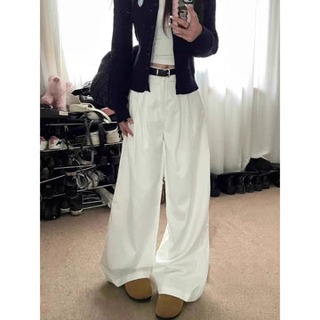 White Wide Leg High Waist Pants for Women - Lucrezia