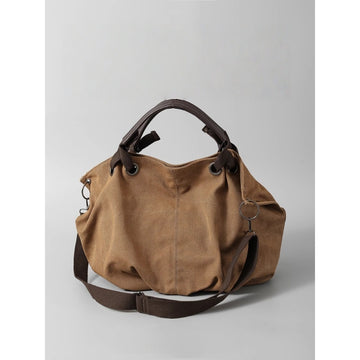 Brown Canvas Shoulder Tote Bag with Handles for Women - Viola
