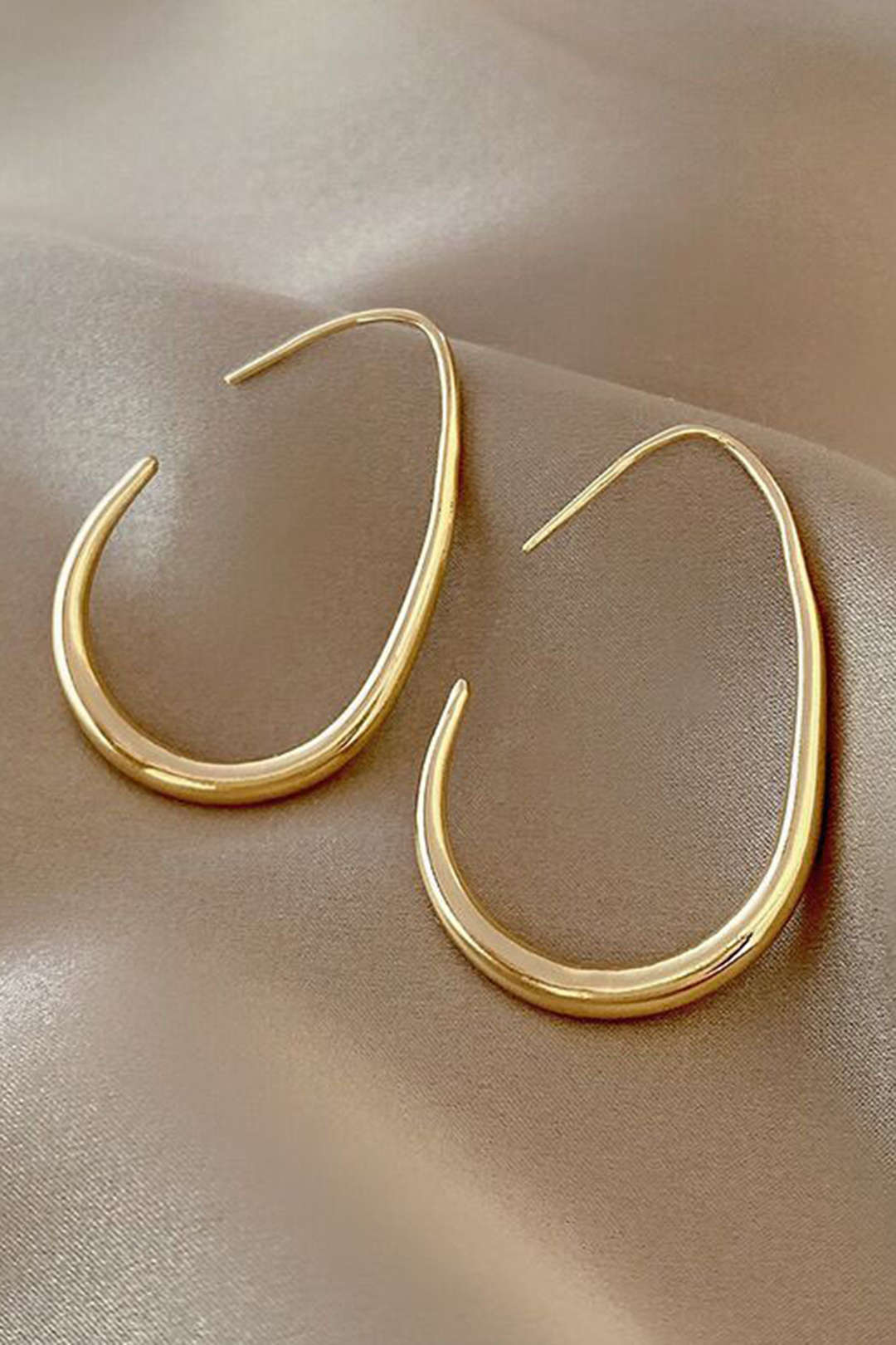 Solid Color Vintage Metal Oval Earrings