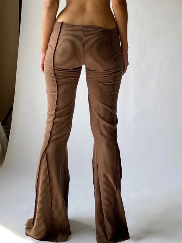 Brown Vintage Flare Leg Pants with Stitched Detail