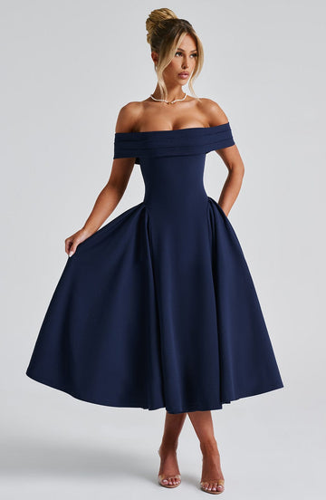 Violeta Midi Dress-Navy