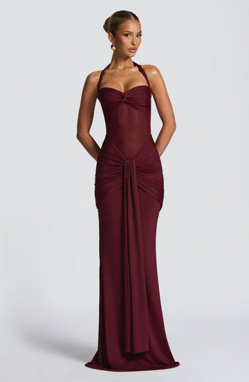 Burgundy Maxi Dress with Halter Neck for Women - Selvaggia