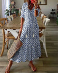 Women's V-Neck 3/4 Sleeve Maxi Summer Dress