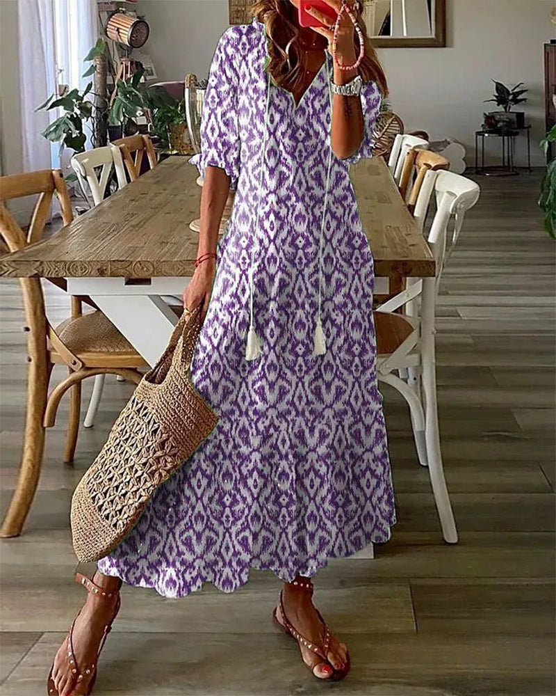 Women's V-Neck 3/4 Sleeve Maxi Summer Dress