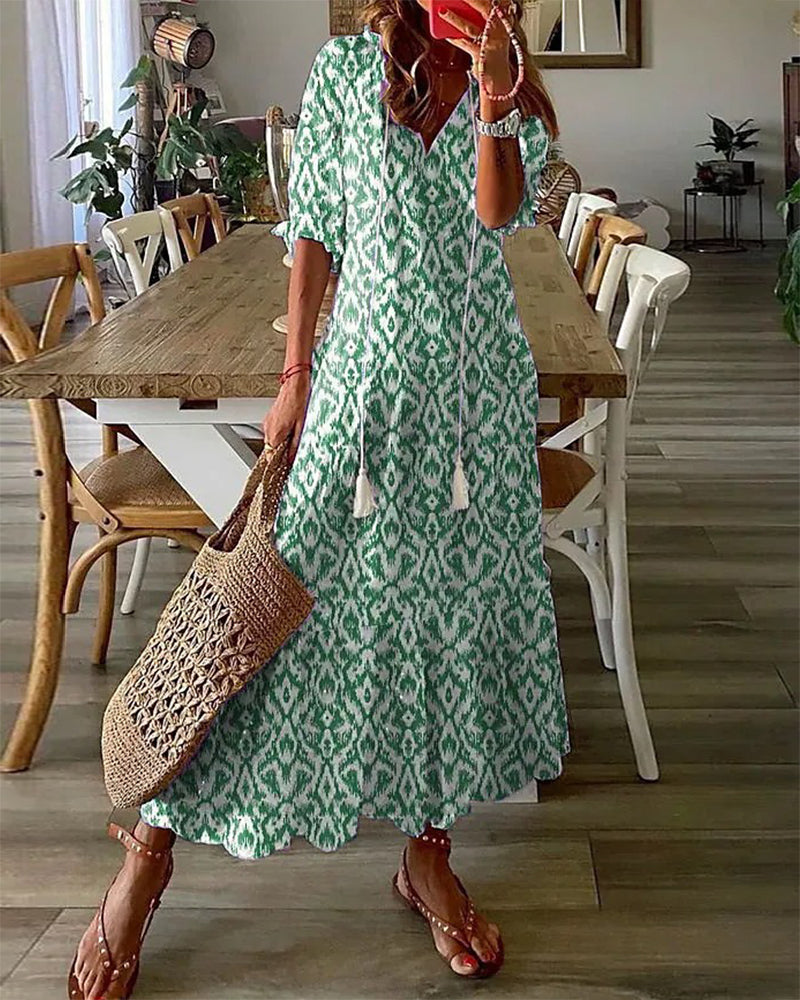 Women's V-Neck 3/4 Sleeve Maxi Summer Dress