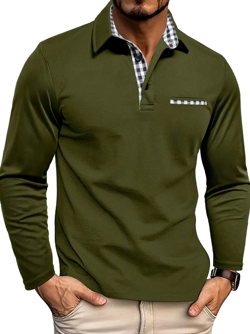 Men's Long Sleeve Polo Shirt for Business Casual Wear | Check Pattern Design