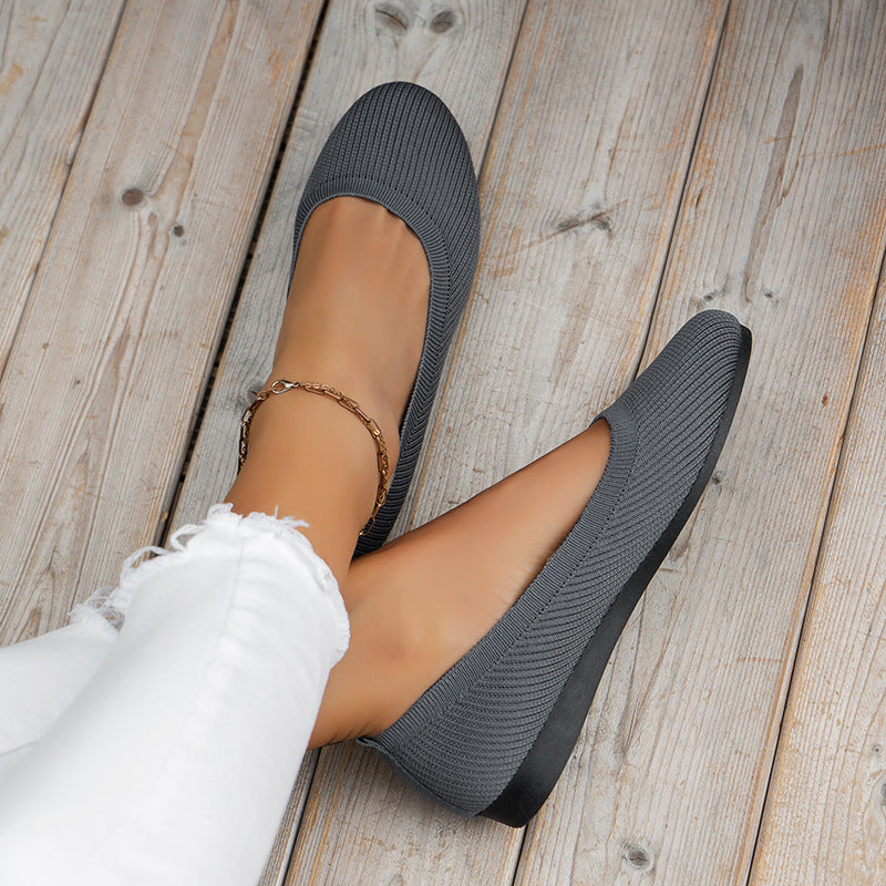 Women's Round Toe Knit Ballet Flats | Slip-On