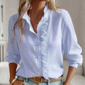 Ruffled Trim Button-Up Blouse for Women | Long Sleeve