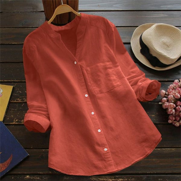Women's Summer Linen Button-Down Blouse with Breast Pocket