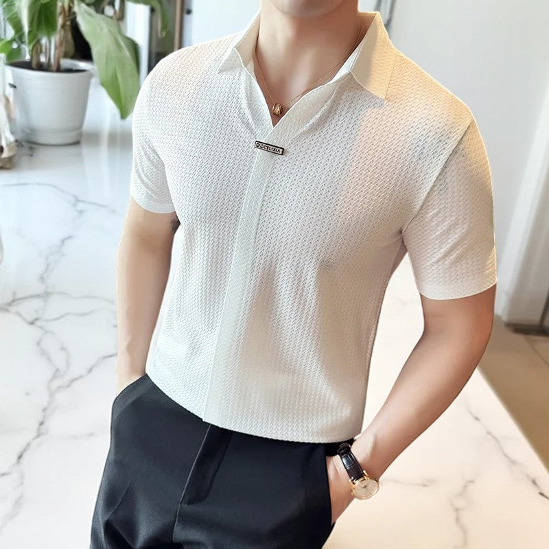 Men's Textured Knit Polo Shirt | Short Sleeve