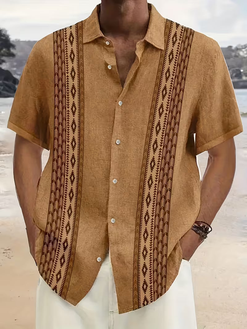 Men's Geometric Pattern Summer Beach Shirt | Short Sleeve