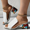 Women's Open Toe Slide Sandals | with Colorful Jewel Chunky Heels