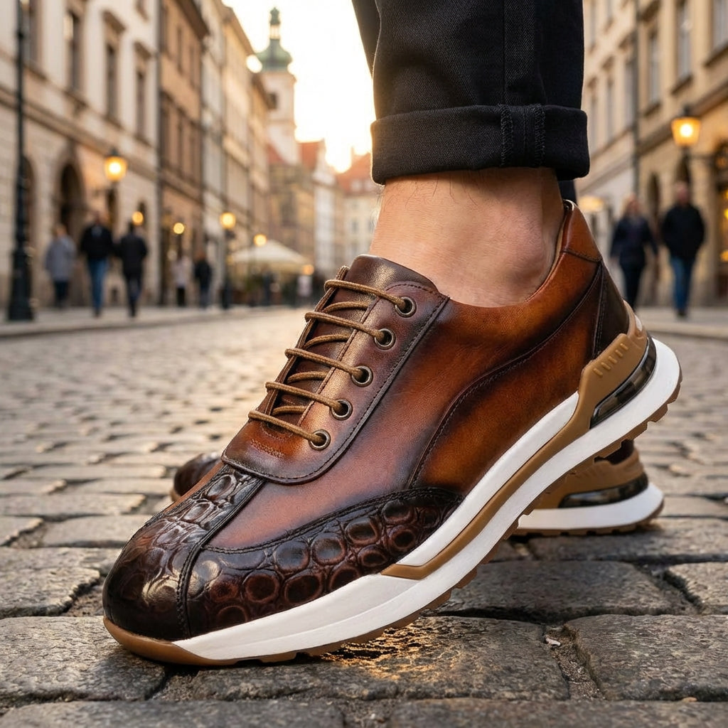 Men's Casual Low-Top Sneakers | with Crocodile Pattern
