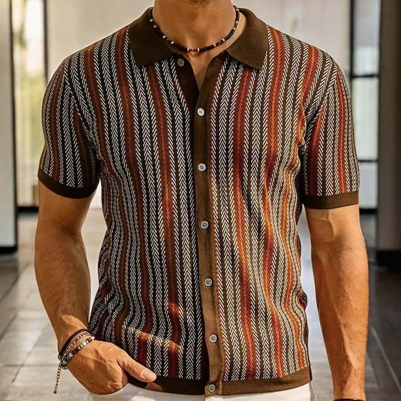 Men's Retro Striped Button-Up Shirt | Short Sleeve