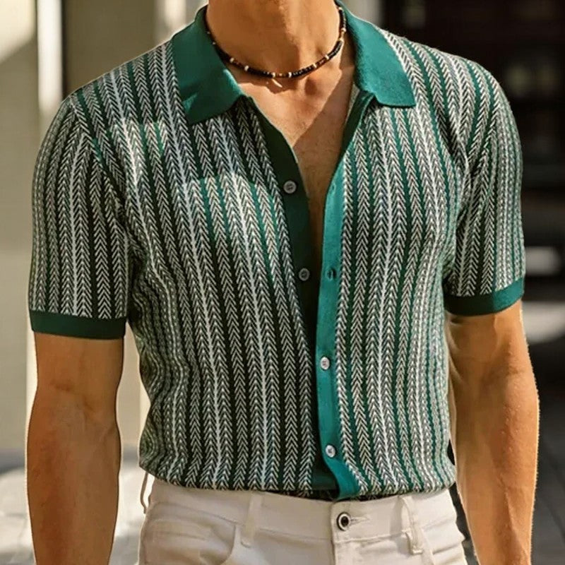 Men's Retro Striped Button-Up Shirt | Short Sleeve