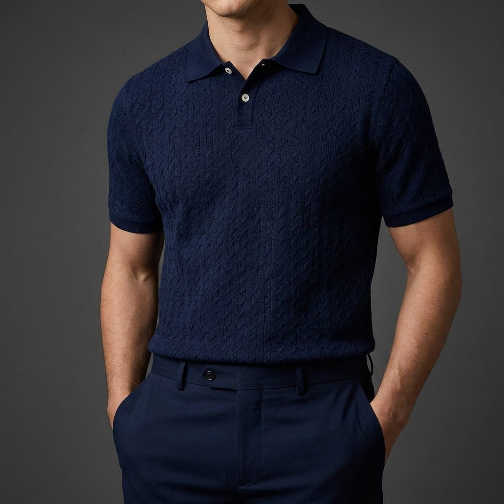 Men’s Short Sleeve Cable Knit Polo Shirt | Slim Fit