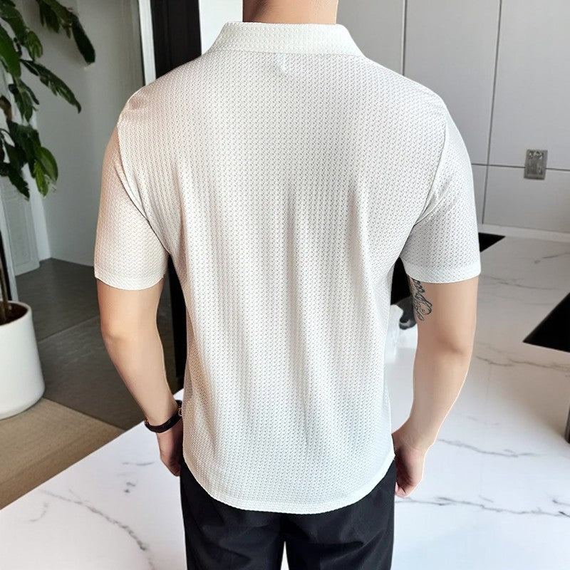 Men's Textured Knit Polo Shirt | Short Sleeve