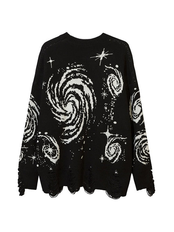 Vintage Multi Color Swirl Print Ripped Design Sweater