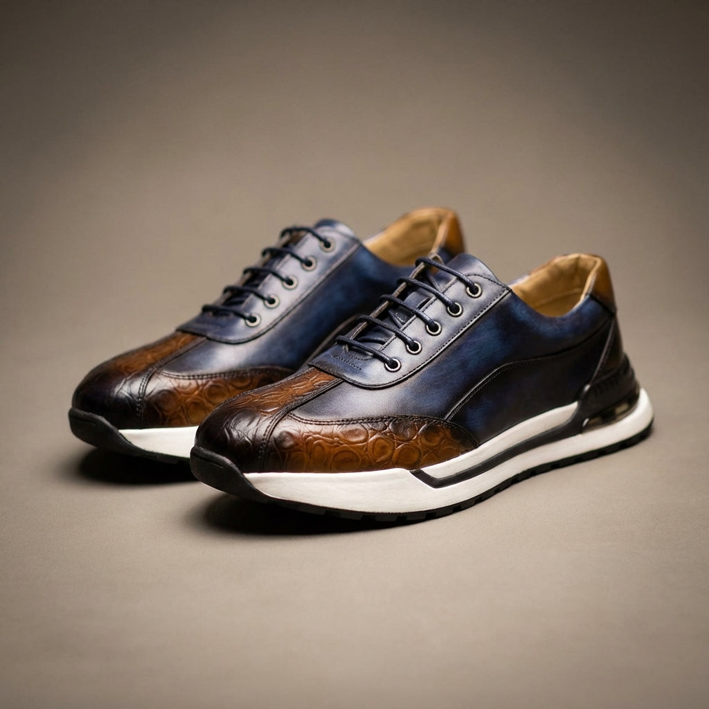 Men's Casual Low-Top Sneakers | with Crocodile Pattern