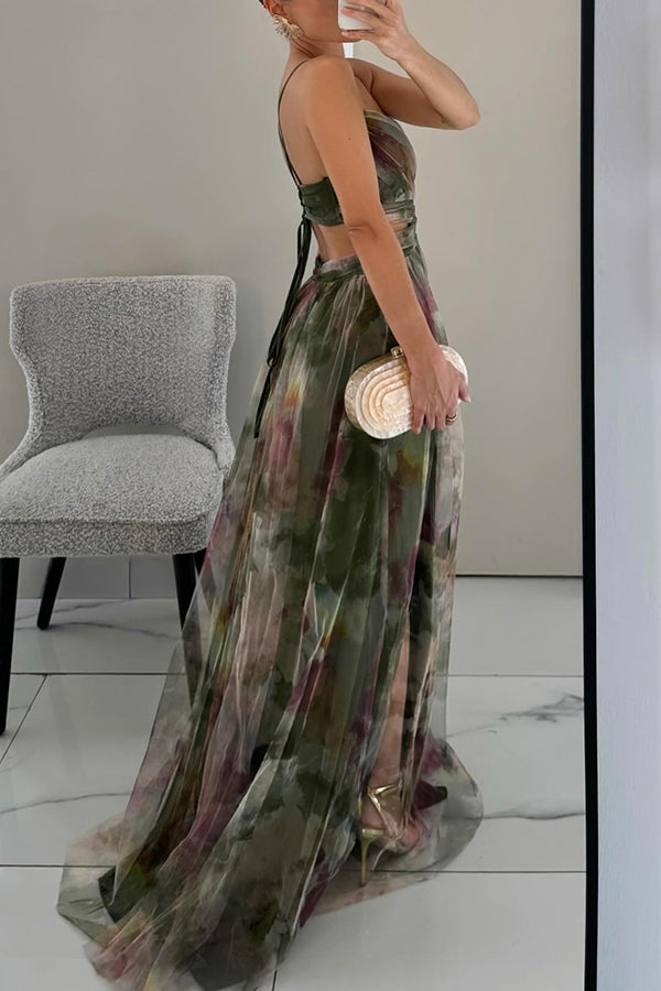 Multicolor Chiffon Maxi Dress with Spaghetti Straps for Women - Erika