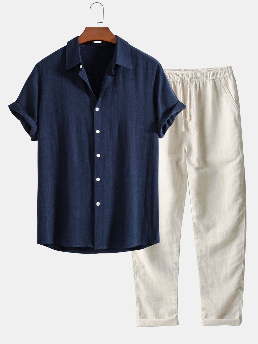 Men's Casual Linen Two-Piece Set | Shirt and Pants