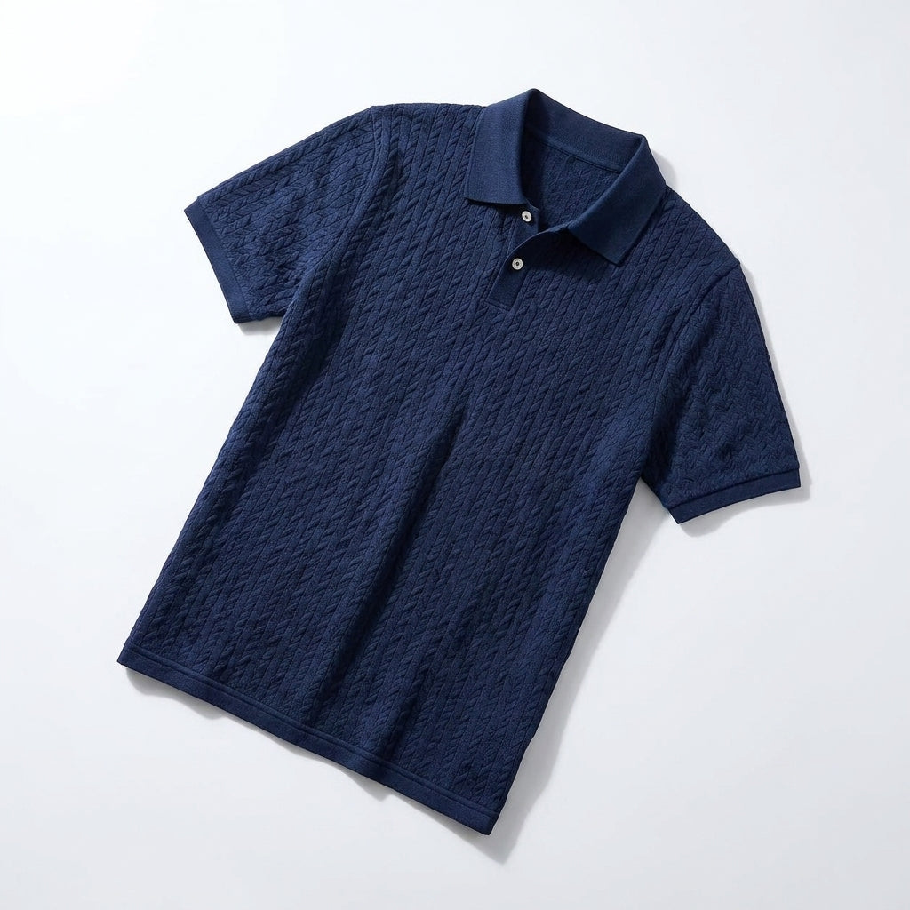 Men’s Short Sleeve Cable Knit Polo Shirt | Slim Fit